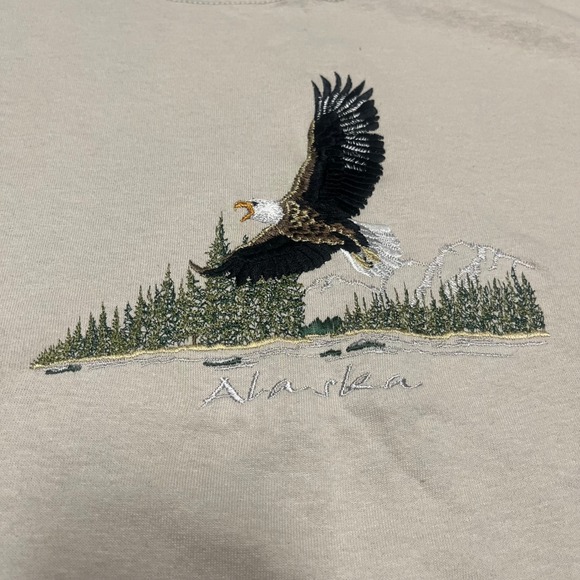 E.M.I. Sportswear Other - 100% Cotton EMI Sportswear Tan Alaska Embroidered Bald Eagle Nature T-Shirt XXL